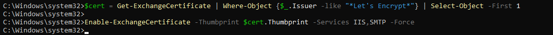 PowerShell retrieving the cert and enabling it for IIS and SMTP services